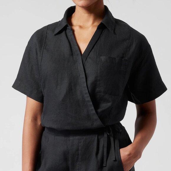 Athleta Black Playa Linen Tie Top New With Tags Size Large - Picture 1 of 14